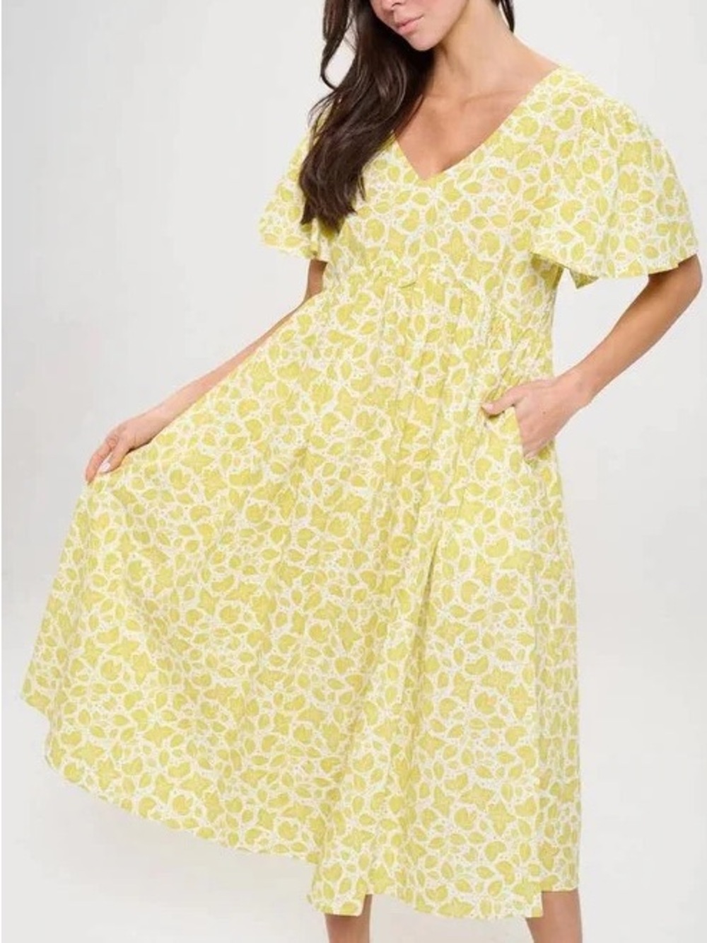 SM Wardrobe V-Neck Mint Leaves Midi Maxi Dress